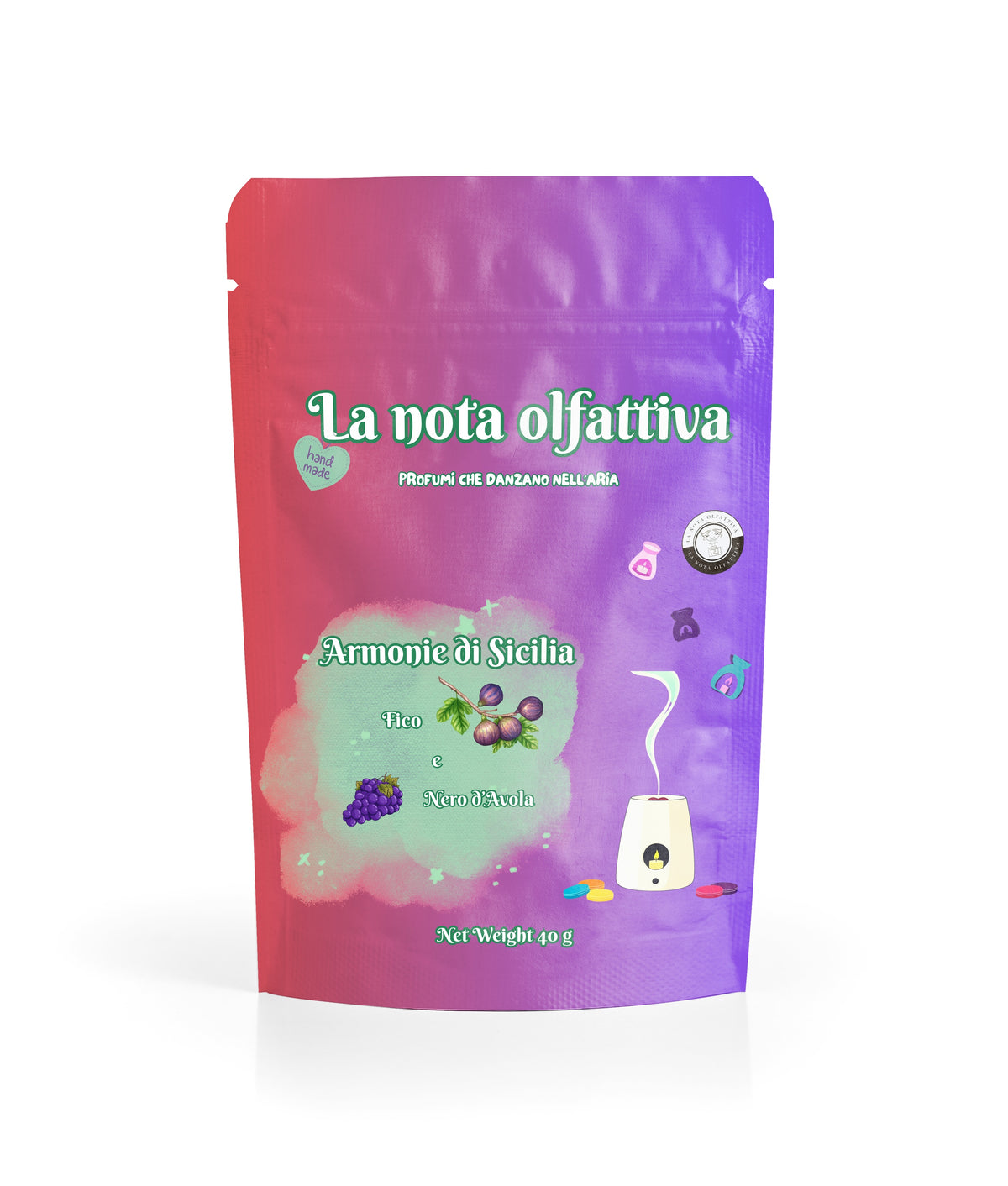 "Tart profumata Fico e Nero d'Avola formato grande su base in cera naturale"