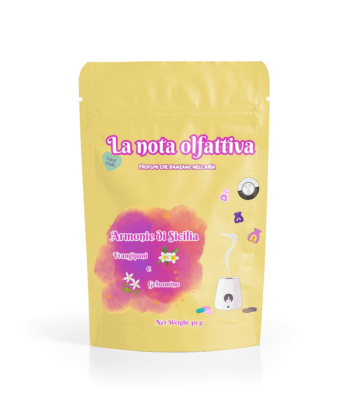 "Tart profumata Frangipani e Gelsomino formato grande su base in cera naturale"