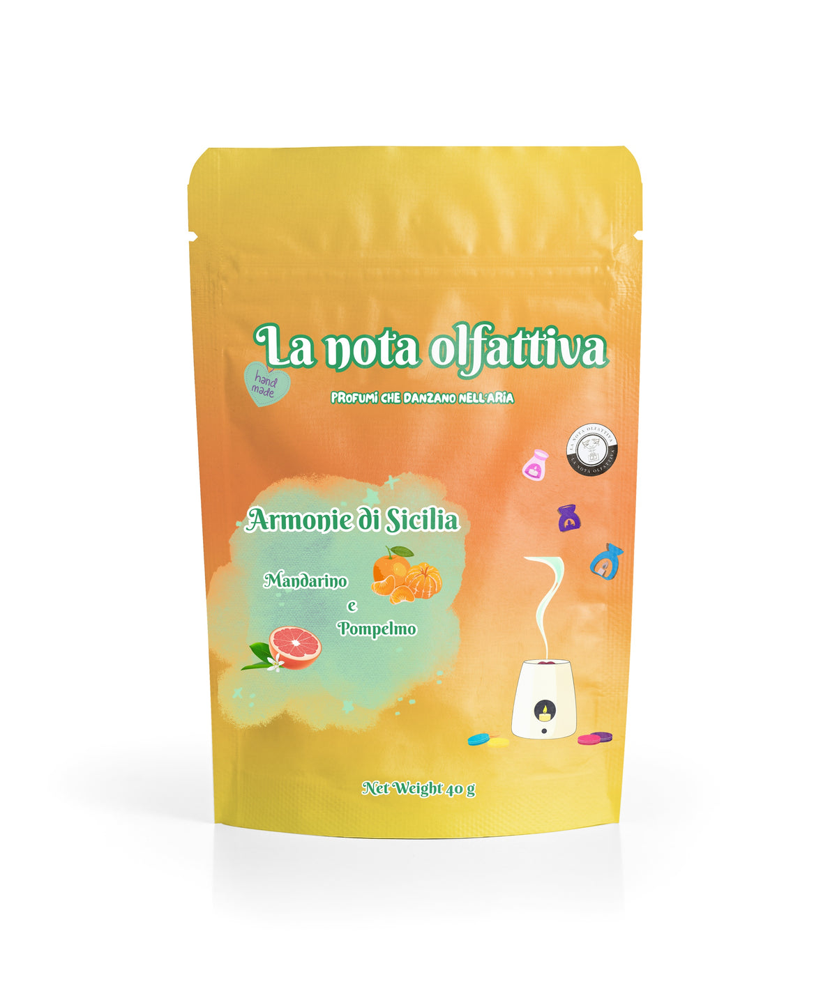  "Tart profumata Mandarino e Pompelmo formato grande su base in cera naturale"